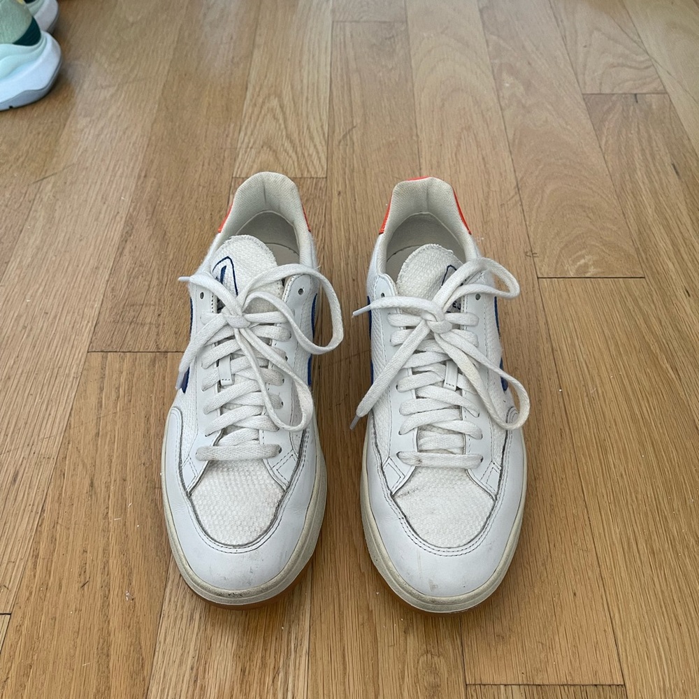 Veja White Sneakers with Blue and Red Accents